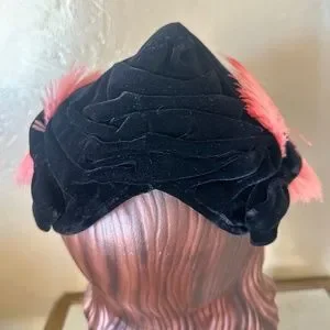 Accessories | Modish 195s Black Draped Velvet Hat With Pink 
